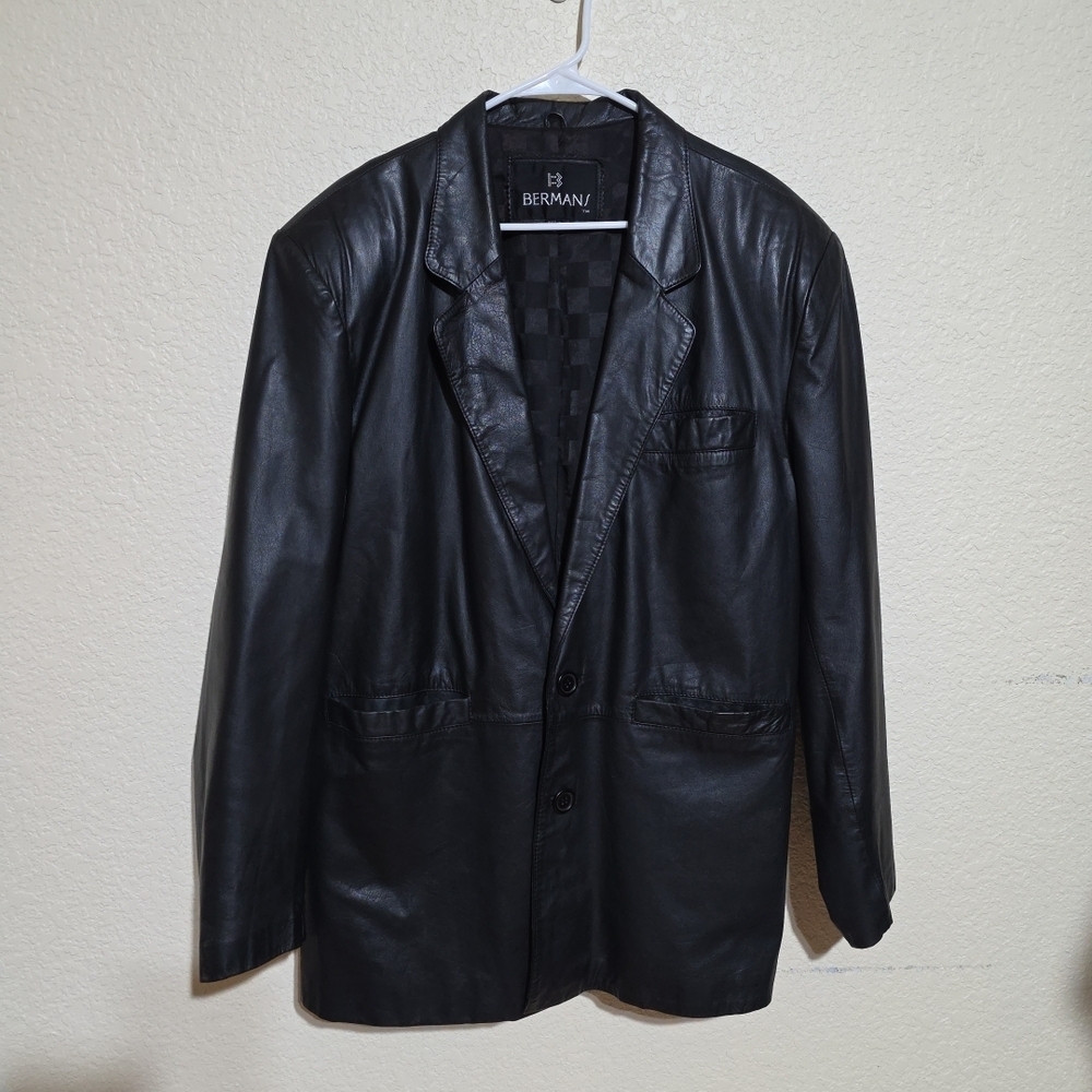 Bermans 100% Leather Jacket Black Men's Size Large